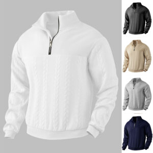 Men's Quarter Zip Jacquard Hoodie Winter Pullover