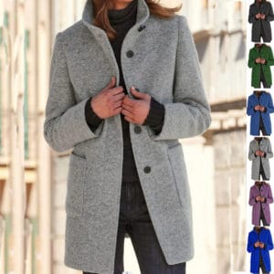 Stand Collar Woolen Coat Women with pockets